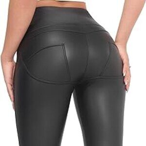 VDBM WOMENS FAUX LEATHER LEGGINGS PLEATHER PANTS HIGH WAIST STRETCH PANTS LARGE